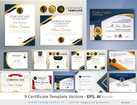 9 وکتور تمپلت و طرح گواهینامه - Certificate Template Vectors 